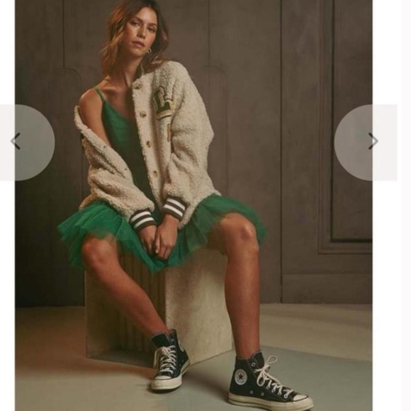 Mable Sherpa Varsity Jacket with Green Trim - Picture 3 of 6